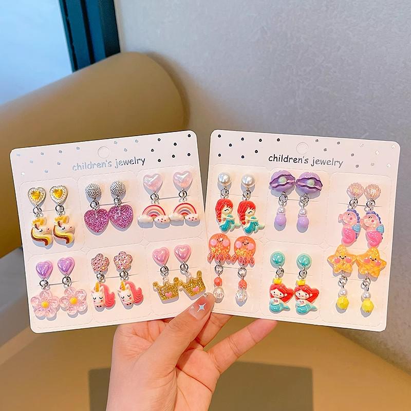 Kreskówkowe kolczyki dla dziewczynek bez przekłuwania - Słodkie, bezbolesne, letnie akcesoria na uszy dla dziecka