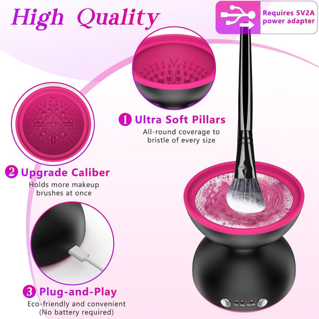 Portable Electric Makeup Brush Cleaner Automatic Brushes Washing and Drying Machine with Built In Silicone Bumps 2