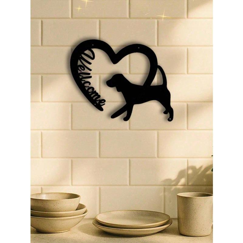 Rustic Farmhouse Welcome Sign Vintage Black Metal Wall Art Dog Cutouts Porch Decor Gift