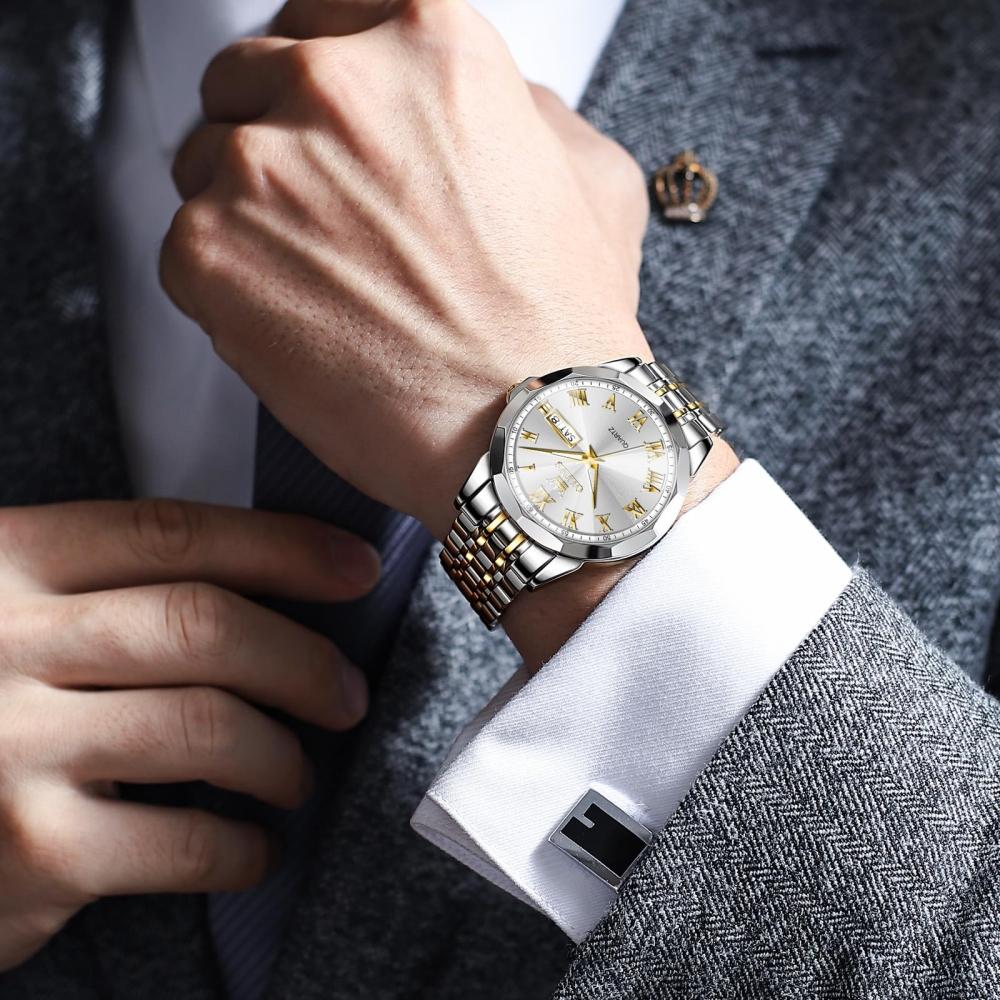 OLEVS Pánské hodinky Voděodolné Analogové Quartz Zlaté Bílé Svítící Obchodní Hodinky pro Muže Voděodolné Stylové Náramkové Hodinky pro Muže Oblíbené Módní Stříbrné