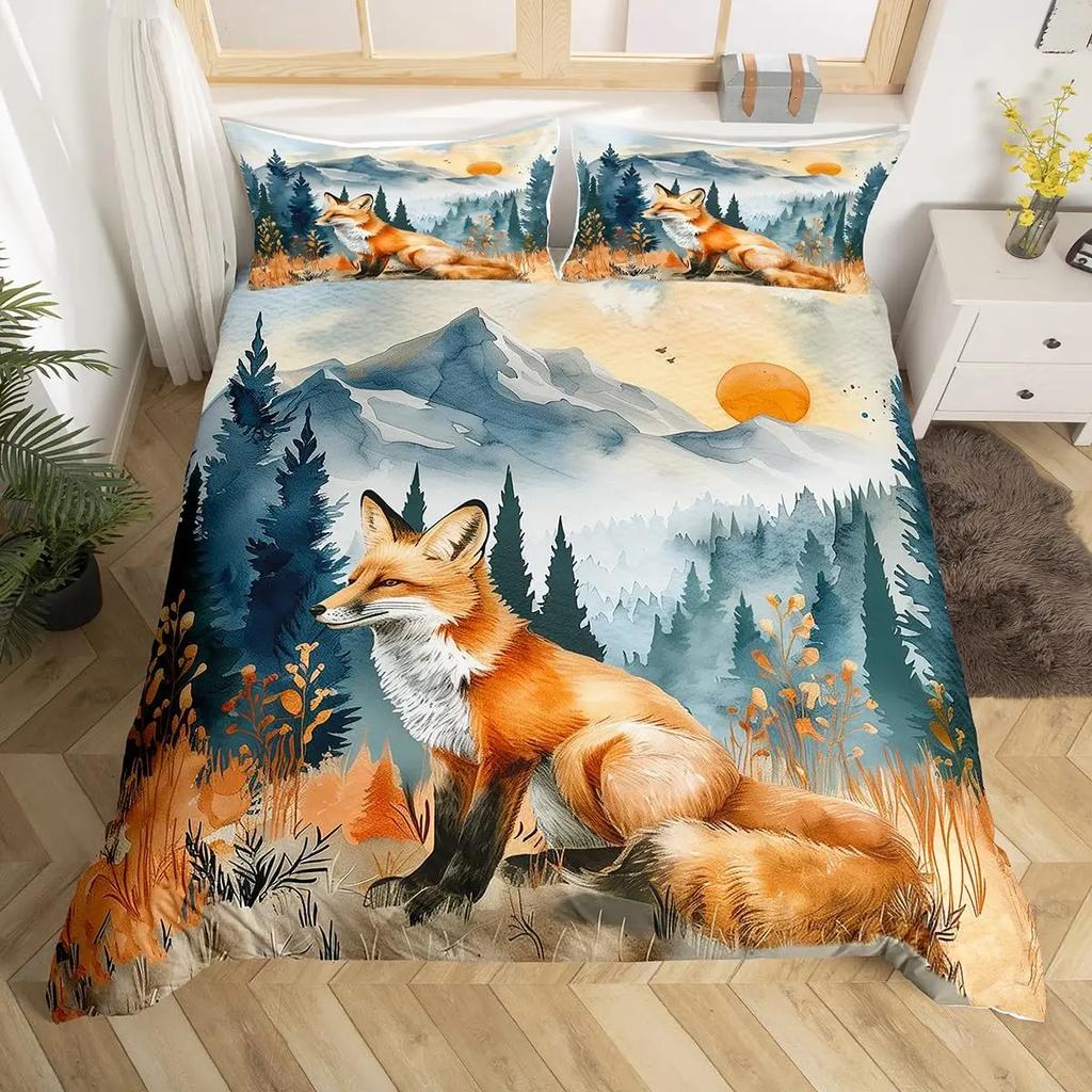 Fox Duvet Cover Sets for Kids Teens Quilt Covers Lightweight Down Room Decor Queen King Size 2 Pillowcase 1 Duvet Cover No Quilt