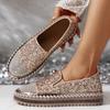 Fashion Women Sneakers 2025 New Women Flat Sequined Sneakers Casual Women Mesh Lace-up Fine Diamond Sequins Platform Vulcanized Shoes