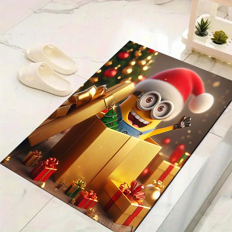 1Pc Merry Christmas Minions Rug Office Carpet Indoor Outdoor Doormat Nonslip Soft And Comfortable Living Room Christmas Halloween Gift D91845