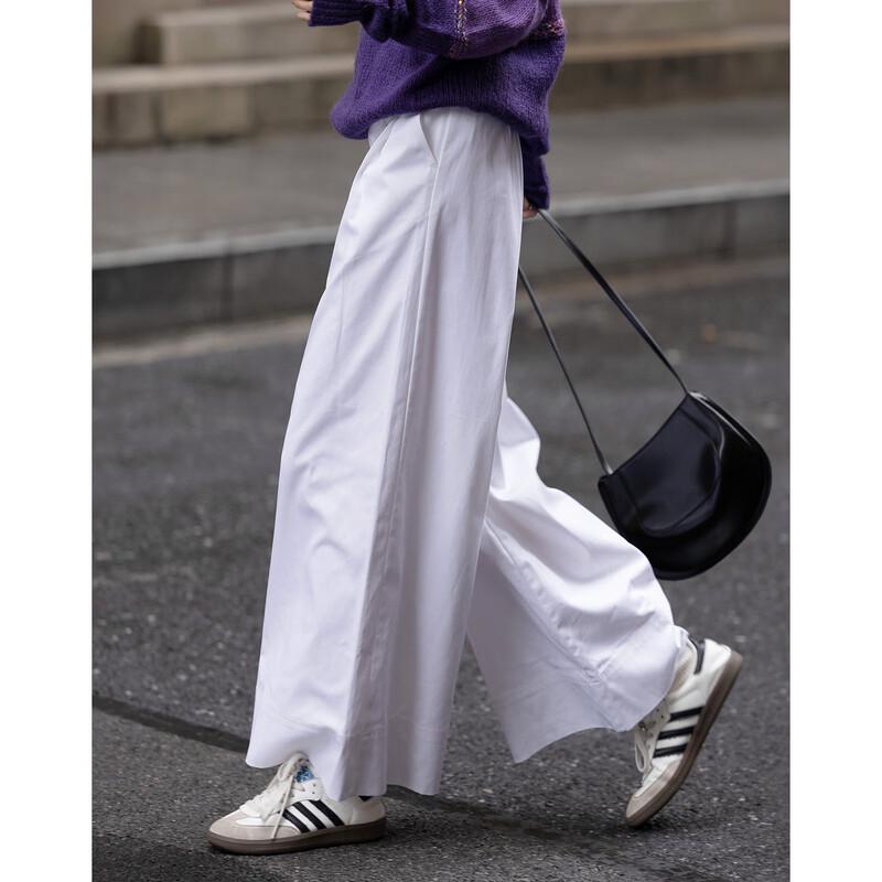 Women's Pure Cotton Pleated A-Line Wide-Leg Pants