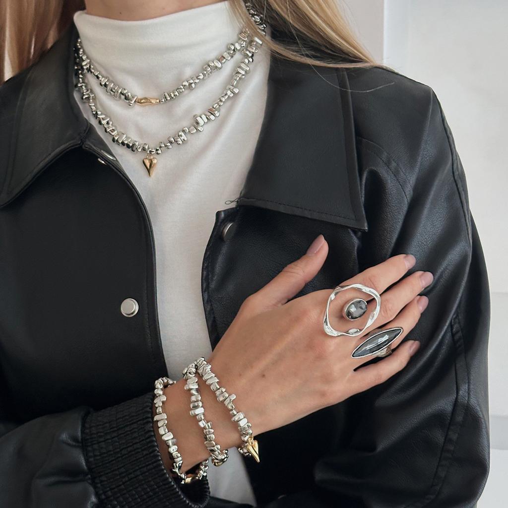 Collier Pendentif Cœur Perles Argenté Irrégulier Cassé CCB, Bague Diamant Acrylique Luxe Léger Pour Femmes