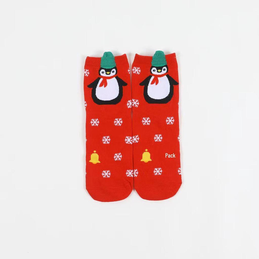 Women's Mid-Calf Cartoon Striped Socks with 3D Ears - Christmas Style