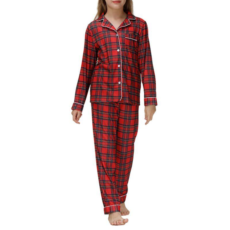 5-14 let Dětský Dívčí Pyžamový Set Dlouhý Rukáv Knoflíkový Top a Kalhoty Domácí Oblečení