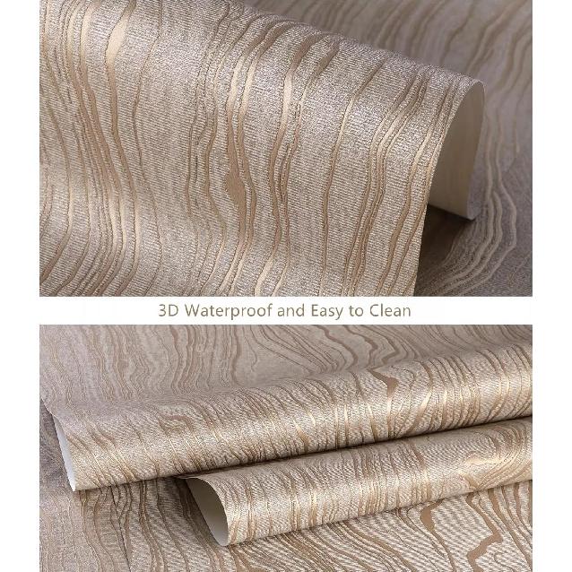 Gold Wood Peel and Stick Wallpaper Stripe Khaki Removable Wallpaper Self Adhesive 3D Contact Paper Wallpaper Vinyl Modern Wallpaper for Bathroom