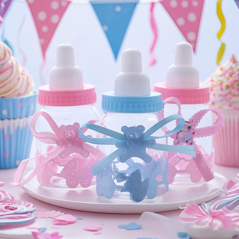 12pcs/set Transparent Feeder Style Candy Bottle Gifts Box Wedding Birthday Baby Shower Boy Girl Newborn Infant Baptism Candy Bag