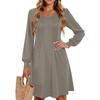 Women's Color Casual Fashion V-neck Long Sleeved Mid Length Dress