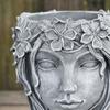 Face Sculpture Succulent Cactus Head Flowerpot Plant Pots Container Gray