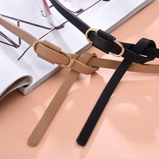 Simple Decorative Jeans Belt Adjustable Length Faux Leather Knotted Thin Waistband Jeans Suit Pants Belt