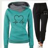 Women's Heartbeat Print Hoodie & Sweatshirt Set - Casual Sportswear for Spring & Autumn