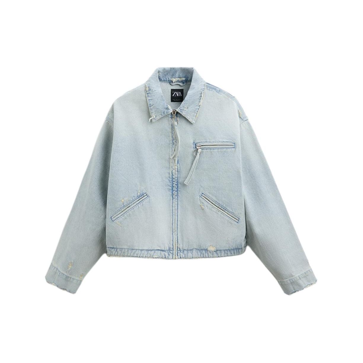 

Zara Comfortable Zipper Loose Jacket Men Jackets Light-Blue 01538419406-36 L