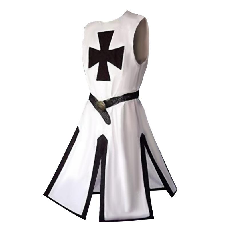 Mens Medieval Crusader Knights Templar Tunic Cosplay Costumes Renaissance Halloween Surcoat Warrior Cloak Tops Belt