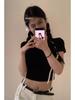 Women's Short-Sleeve High-Waisted Summer T-Shirt with Hollow Back Design