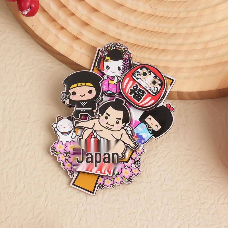Japanese Epoxy Wood Refrigerator Magnets - Cute Cartoon Cultural Souvenirs, Soft Magnetic