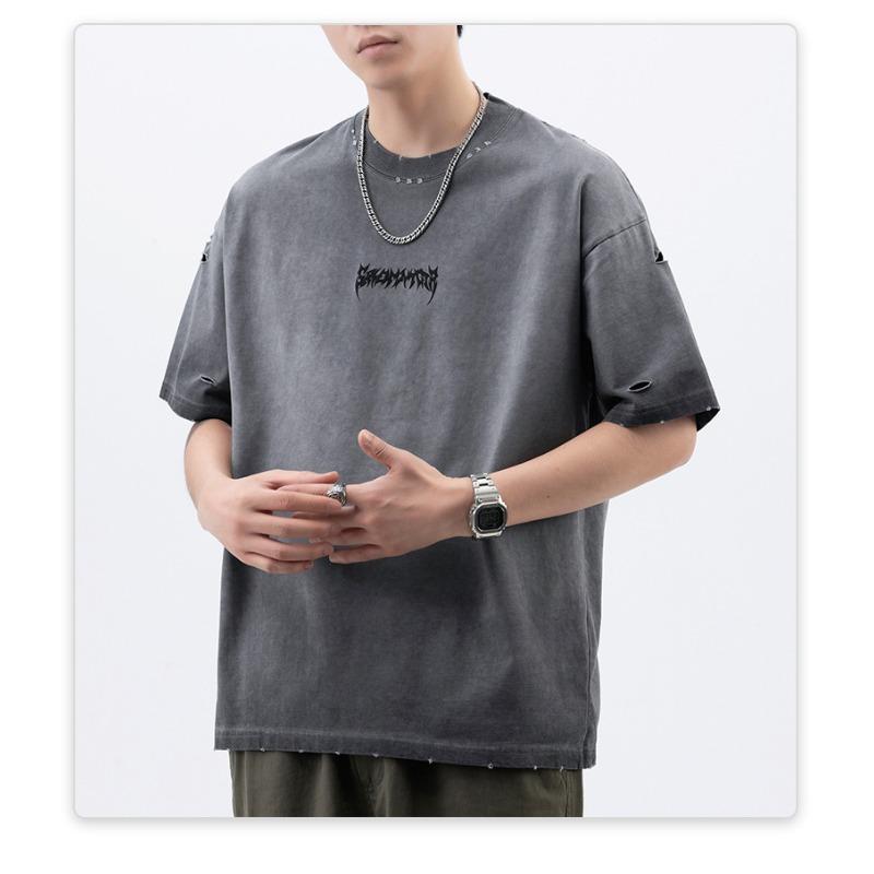 

Summer American High-density Knitted Loose Printed Men s T-shirt Short-sleeved 3XL