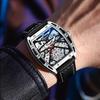 New TOP Brand Luxury Men's Watch With Box Men's Wine Barrel-shaped Hollow Automatic Leather Waterproof Men's Mechanical Watches