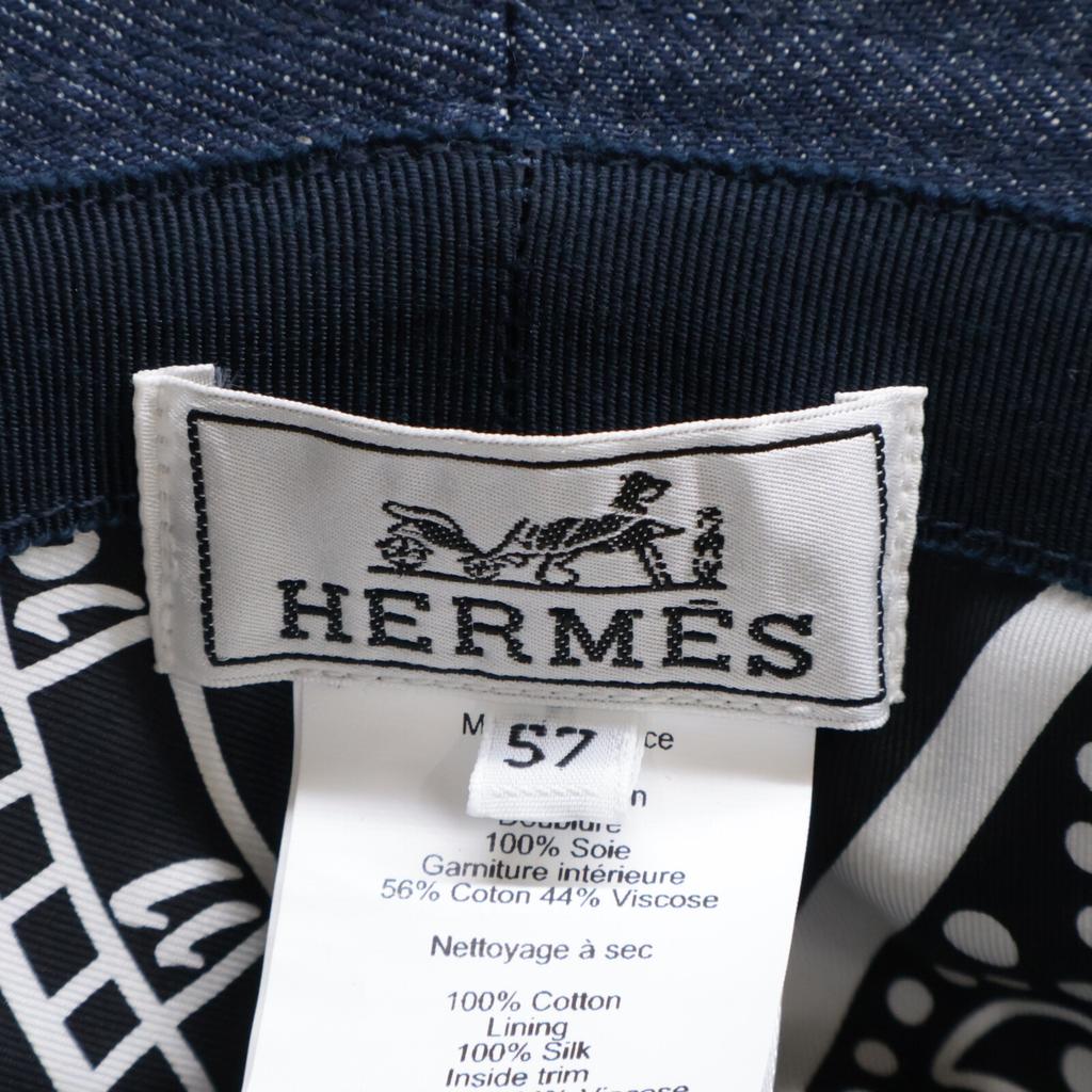 HERMES [Excellent Condition/Domestic Authentic] Helen Silky Denim Pocket Bucket Hat hat 57 IndigoUsed
