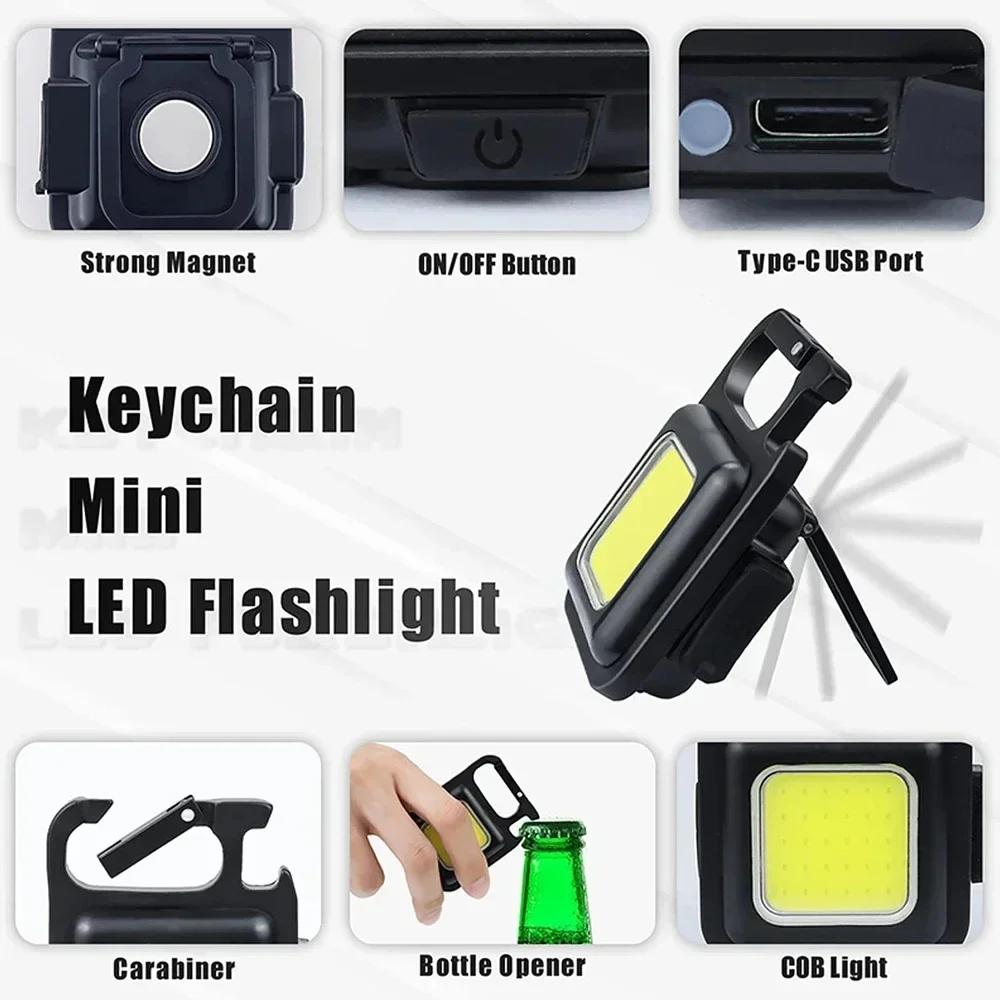 Super Bright MINI COB Keychain Portable Flashlight Charging Lamp Camping Lights with Magnet 4 Lighting Modes for Camping Fishing
