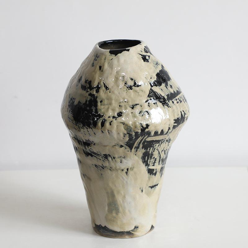 New Chinese national tide ceramic vase coarse pottery vase flower arrangement retro nostalgia handmade hotel Zen decoration