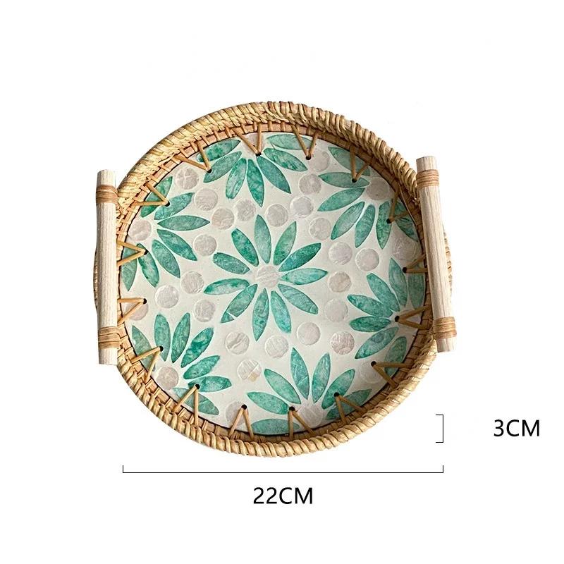 Tabletts zum Servieren von Speisen Serviertabletts Snacktablett Nachmittagstee-Tablett Teller Dessert Rattan Obst Trocken Gericht Süßigkeiten Teller Kuchen Zuhause