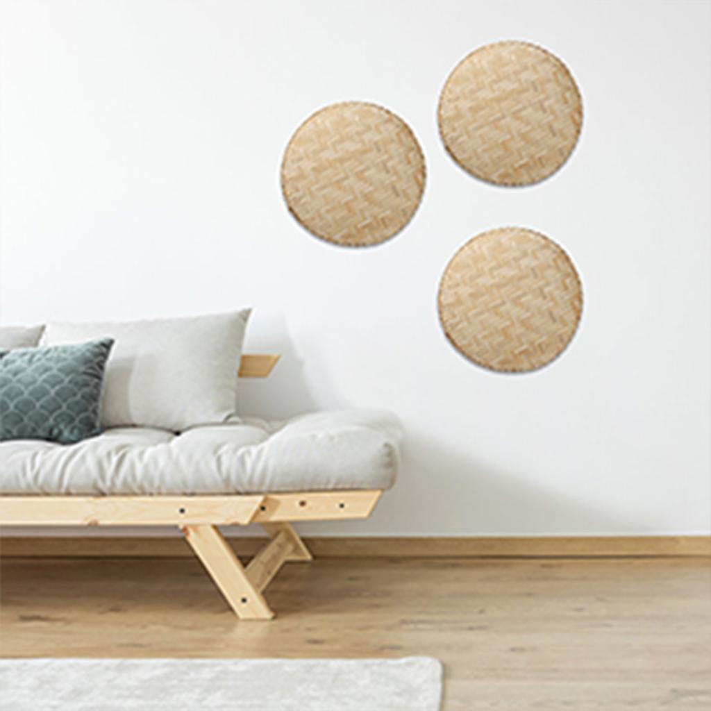 Handmade Bamboo Woven Basket Tray,Flat Wicker Round Fruit Basket Woven Food Storage Shallow Tray Decorative Serving Tray Wall