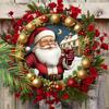 Wooden Christmas Sign with Kindly Santa Claus Pattern - Navidad Round Sign for Front Door Wall Hanging Decor - Ideal Christmas Decoration