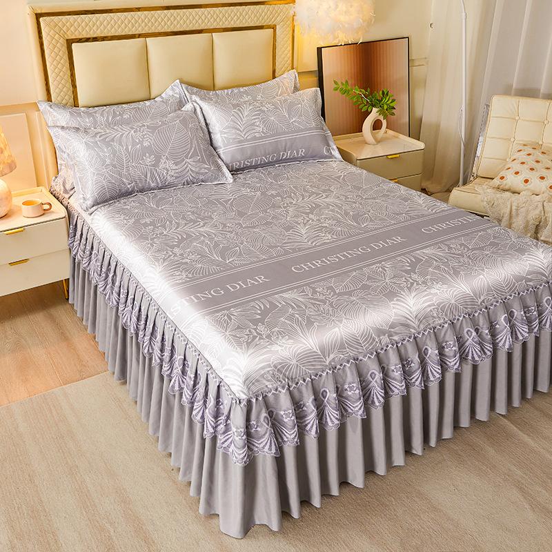3Pcs Summer Bed Skirt Style Bedspread Lace European Style Three Piece Set Skirt Style Bed Cover Mattress Dust Protection Cover