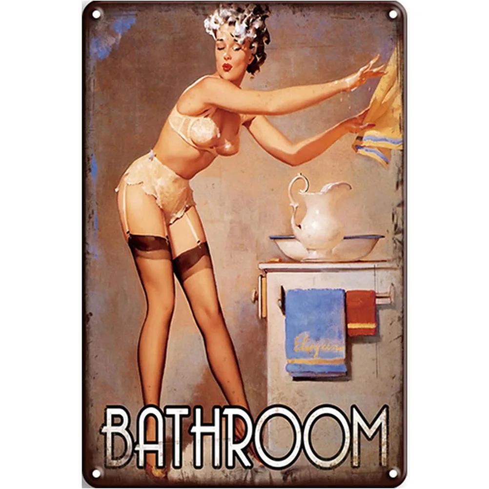 Vintage Metal Signs Pinup Girls Wall Decor for Bathroom Laundry Man Cave Home Bars Garage Cafe Clubs Retro Posters Plaque