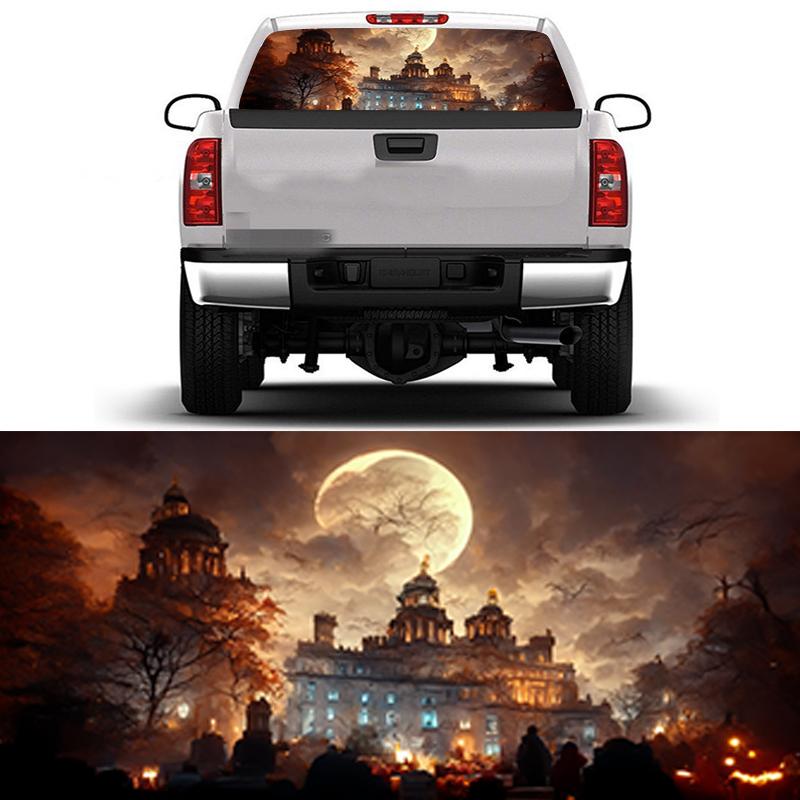 Halloween Car Rear Windshield Decal Vinyl Waterproof Car Sticker Truck Rear Window Decal Universal Perforated Vinyl Graphic