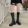 Comemore Women's Long Boots Shoes Knee High Spring Chunky Heel Boot Punk Style Casual White Black Lace Up Platform Botas Woman