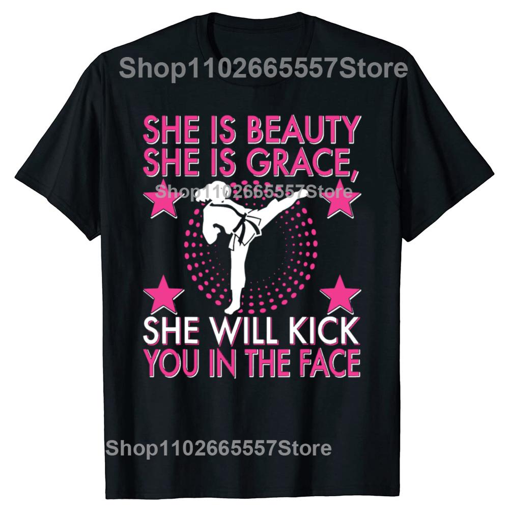 Funny Karate Taekwondo Girl Women Karate Kick Tshirts Unisex Womens Fashion Casual Tshirt 100 Cotton Loose Oversized T Shirt