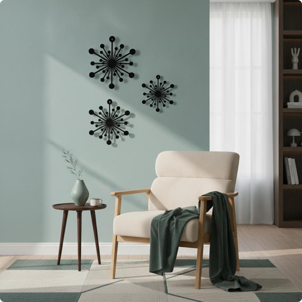 3 Pieces Sunburst Wall Decor Lightweight Metal Ornament Celestial