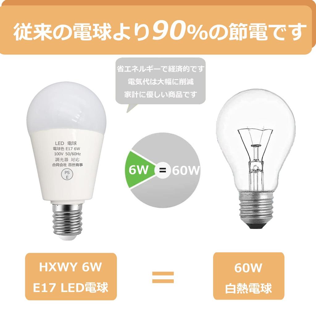 HXWY 6W E17 LED Bulb, E17 Base, Dimmable, Equivalent to 60W Incandescent Bulb, Energy Saving, High Brightness, Wide Beam Angle, 700LM, 100V, PSE
