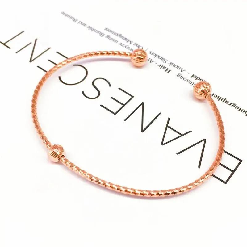 Creative Matte Texture Round Bead Bangles for Women with Stylish Copper Plated Rose Gold Opening Bracelets Zircon Gift