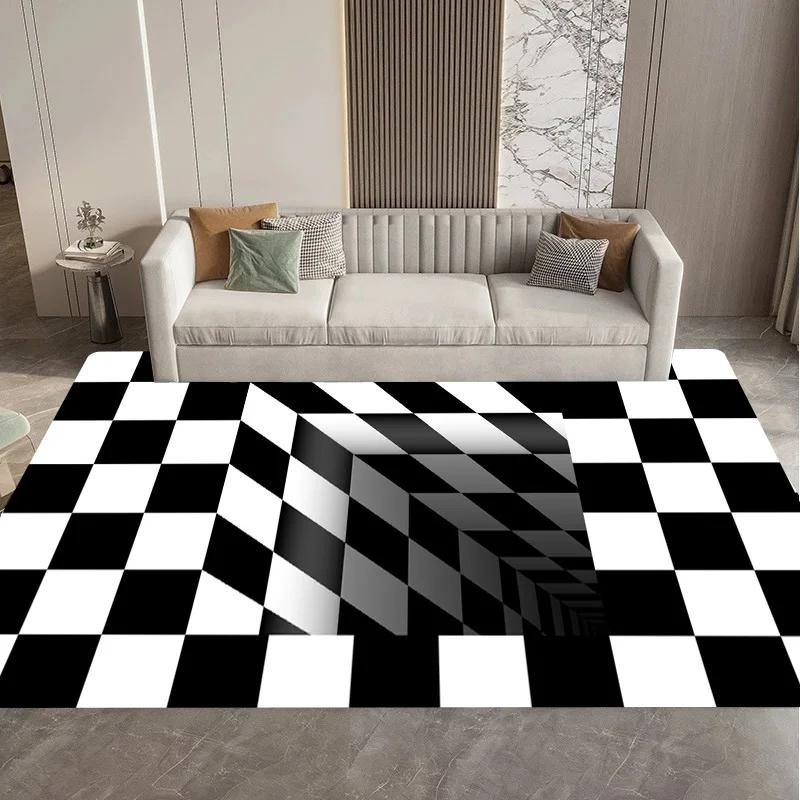 Visual 3D Black and White Grid Illusion Vortex Trap Mat Rug for Bedroom Sofa Living Room Decoration carpet