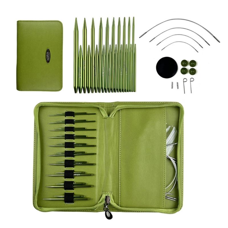 10Pairs Aluminum Circular Knitting Needle Set with Leather Case 2.2mm-5.0mm Interchangeable Circular Knitting Needle Set
