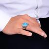 Vintage Turkish Handmade Ottoman Signet Ring For Men Women Ancient Silver Color Synthetic Turquoise Ring Retro Arabic Jewelry