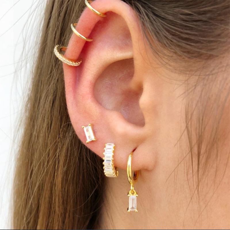 Neue Klassische Edelstahl Zirkon Quadratische Kette Creolen Damen Klein Anhänger Knorpel Helix Tragus Piercing Schmuck