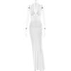 Women's V Neck Sleeveless Maxi Dress Slim Fit High Waist Sexy Club Bodycon Dress Milk Silk Mesh Backless Ruched Tie Front Summer Party Long Dress