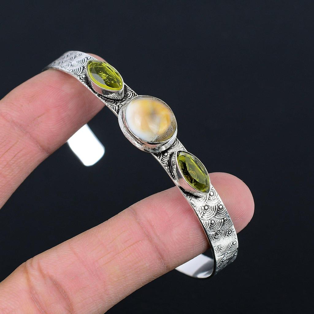 Sterling Silver Oval Shiva Eye Shell Stone Citrine Boho Sister Bangle Jewelry