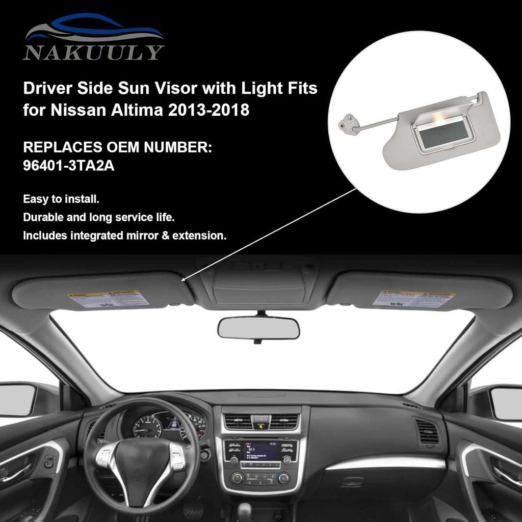 Nakuuly Left Driver Side Sun Visor Gray With Light, Without Sunroof Compatible With Nissan Altima 2013 2014 2015 2016 2017 2018 Replaces #