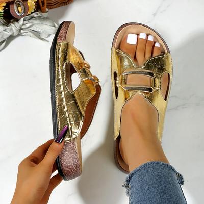 Mode Damen Hausschuhe Sommer Rutschfest Dicke Sohle Schuhe Metalldekoration Keilsandalen Übergröße Mode Plateau-Hausschuhe Pantoletten Damen