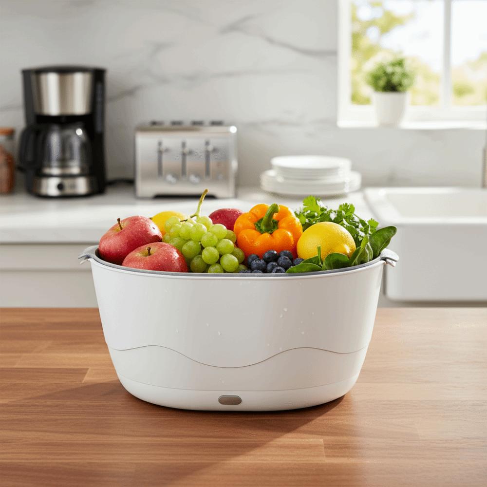 Double Layer Fruit Washing Machine Large Capacity Vegetable Draining Basket Kitchen Countertop