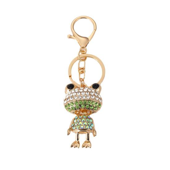 

Keychain Pendant Sparkling Rhinestones Frog Design Key Chain with Lobster Clasp Anti-Oxidation Lightweight Backpack Accessory зелений