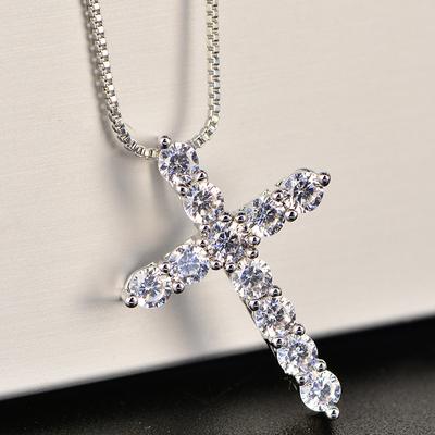 16-24inches 925 Sterling Silver Necklace Box Chain Shiny Crystal Classic Cross Pendant for Women Men Fashion Jewelry Gifts