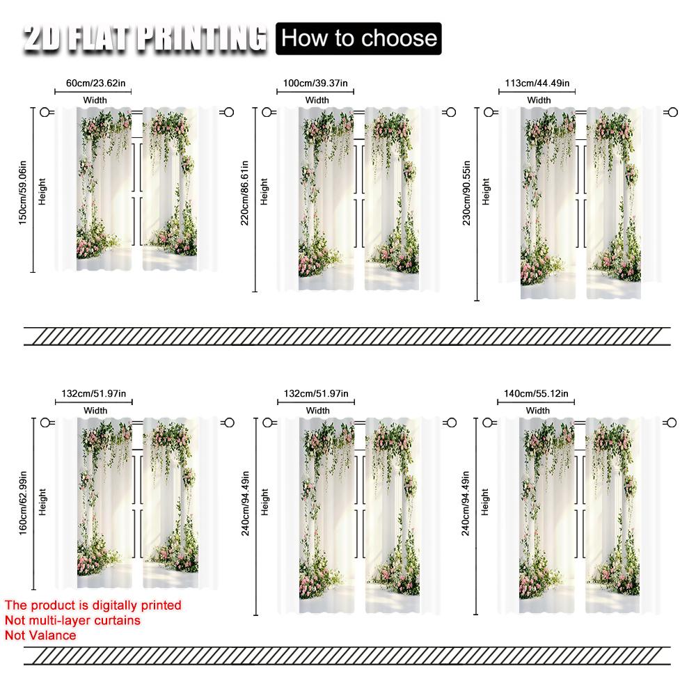 2pcs, Window Curtain 2D Print Flower & Rose Durable Polyester (without Rod) Thermal Insulation, and Room Darkening Functions Use
