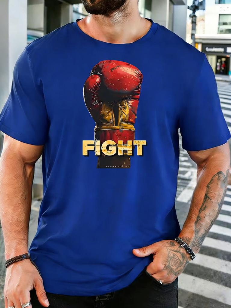 Unisex Cotton Crew Neck T Shirt Vintage Red Boxing Glove Fight Letter Graphic Boxing Sports Fan Casual Short Sleeve Male Daily Top